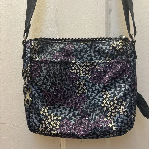 Kipling Ciro Crossbody Bag Navy Blue With Floral Pattern 8 X 9" - Picture 10 of 13